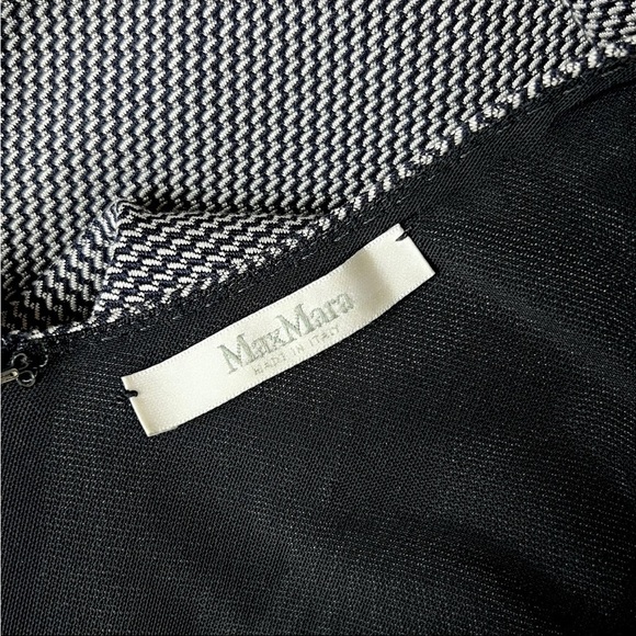 MAX MARA Retro 50s Zig Zag Check V-Neck Short Cap Sleeve Midi Sheath Dress 6 - Picture 6 of 7